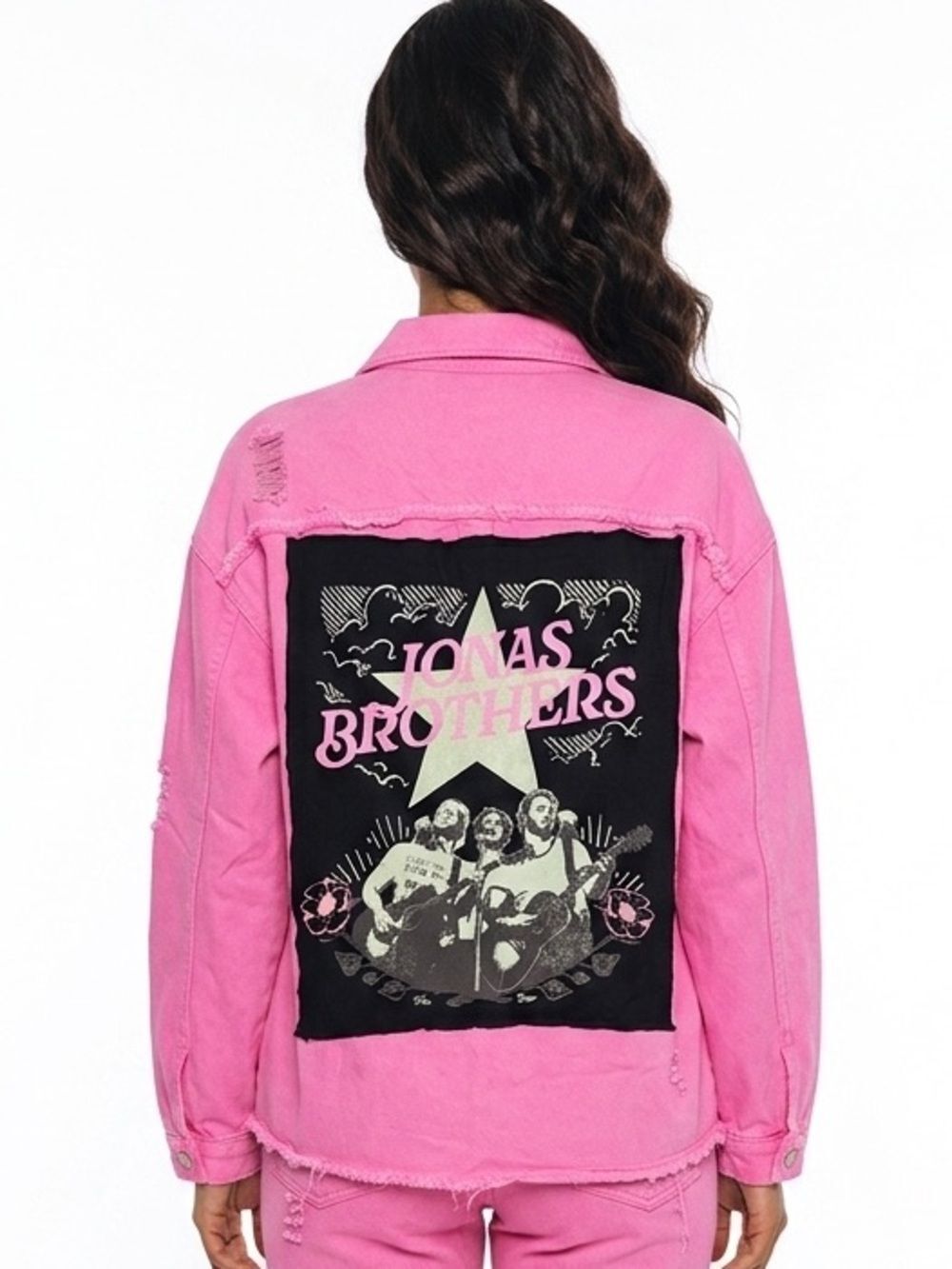 CHIC CHICK UPCYCLE | JONAS BROTHERS Upcycled Pink Denim Jacket Women’s Size 3X